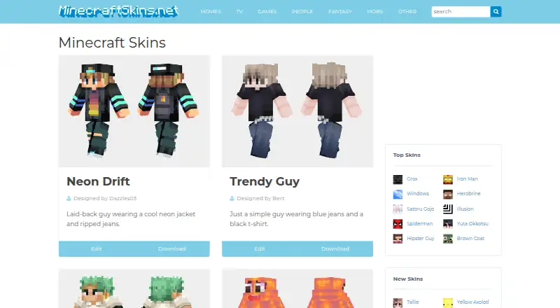 The MinecraftSkins.net homepage