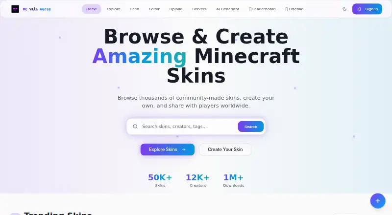 The Minecraft Skin World homepage