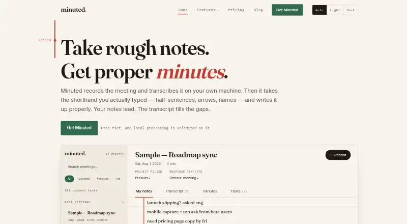 The Minuted homepage