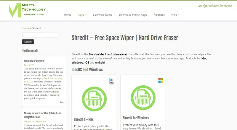 The ShredIt homepage