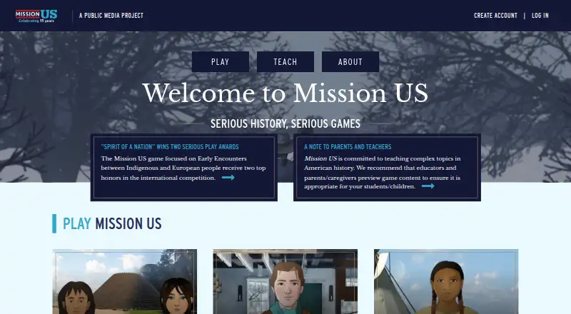 The Mission US homepage