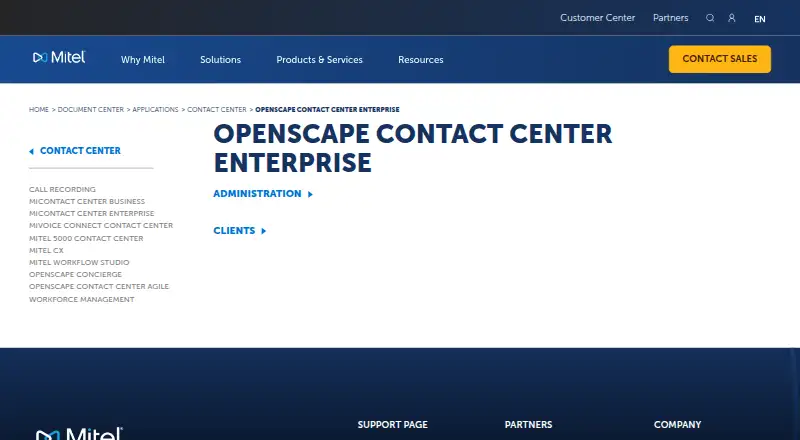The OpenScape Contact Center Enterprise homepage
