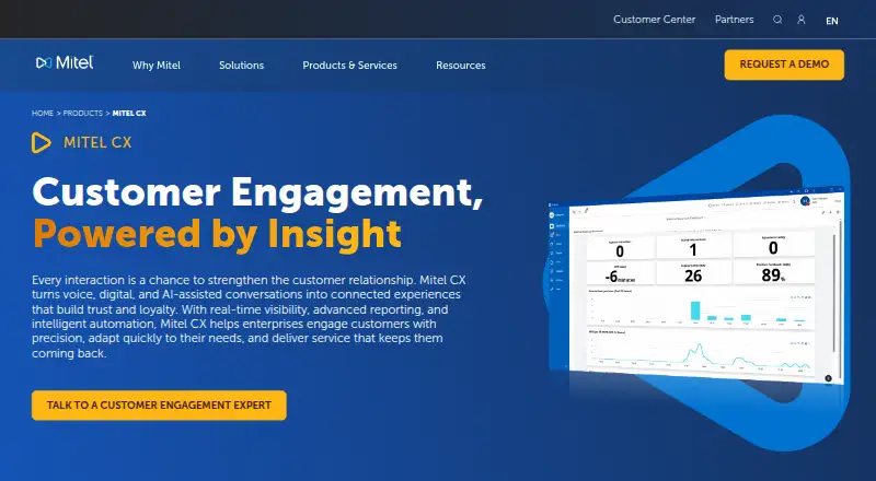 The Mitel CX homepage