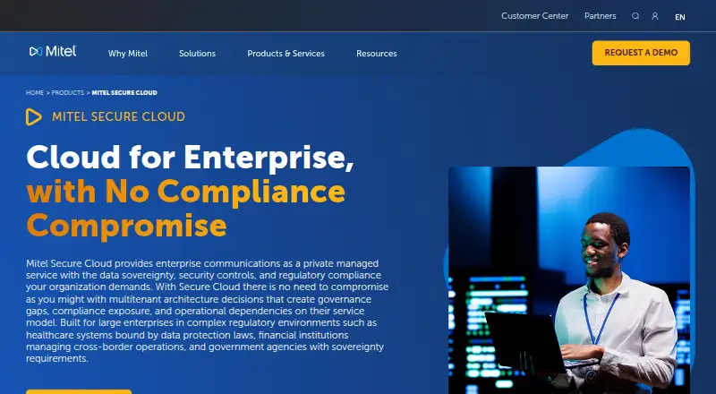 The Mitel Secure Cloud homepage