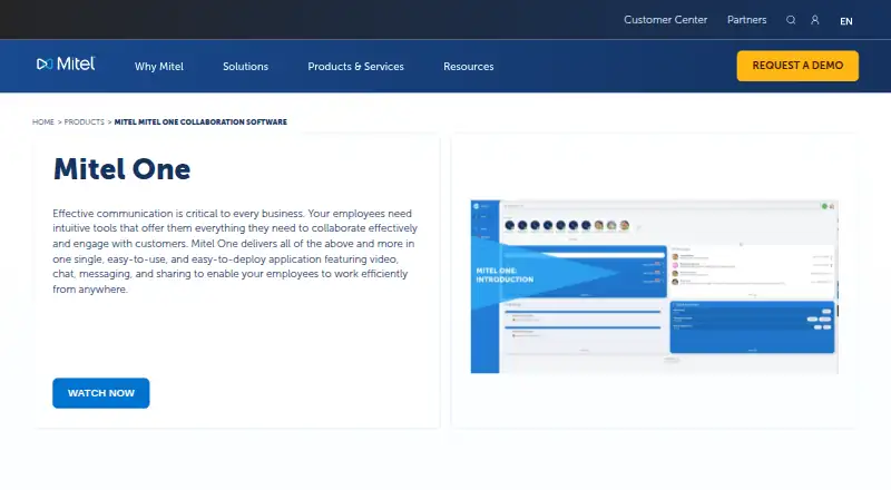 The Mitel One homepage