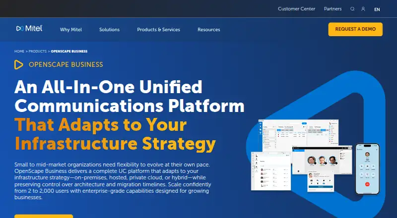 The Mitel OpenScape Business homepage