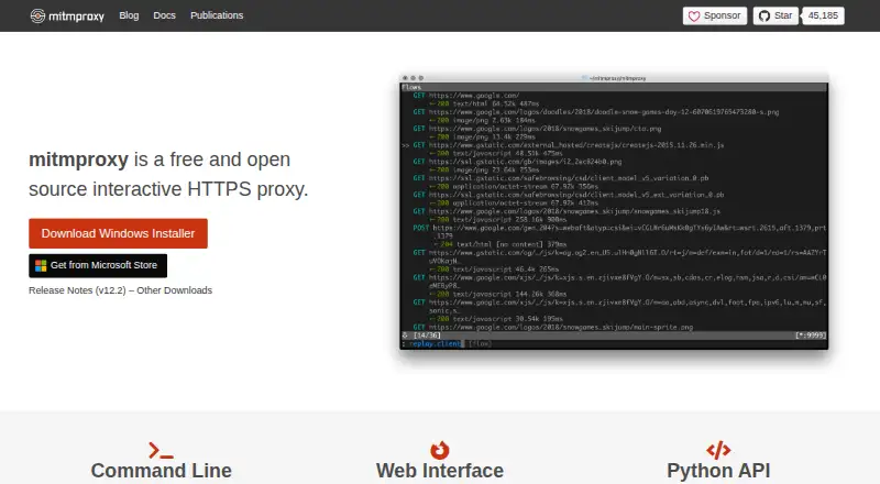 The mitmproxy homepage