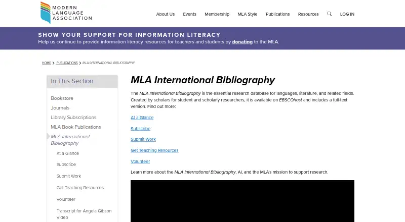 The MLA International Bibliography homepage