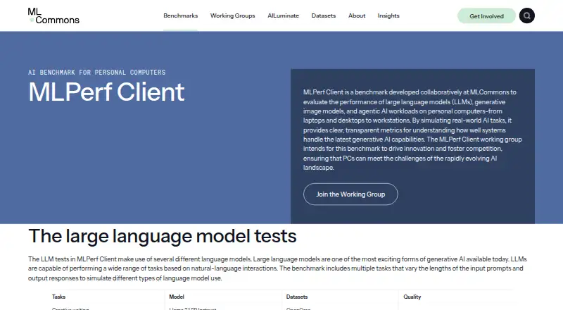 The MLPerf Client homepage