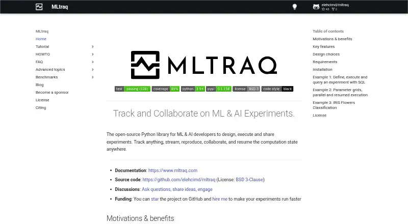 The MLtraq homepage