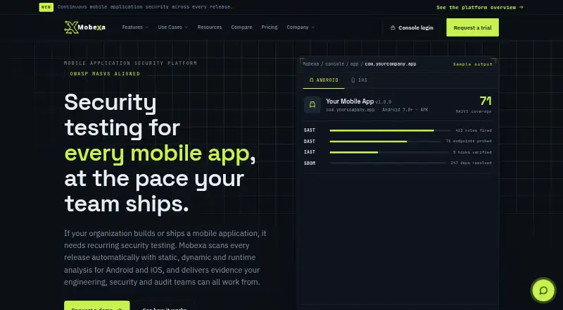 The Mobexa homepage