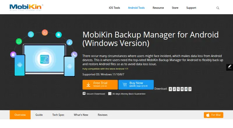 The MobiKin Backup Manager for Android homepage