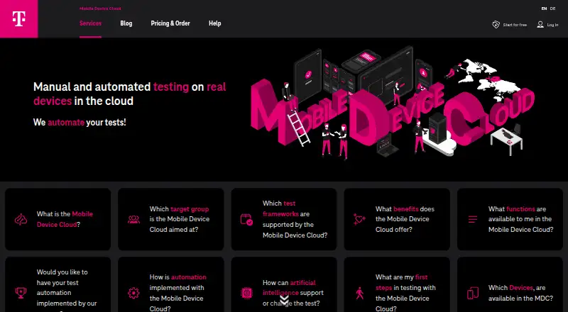 The Mobile Device Cloud homepage