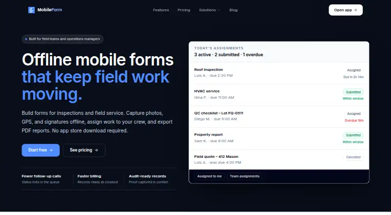 The MobileForm homepage