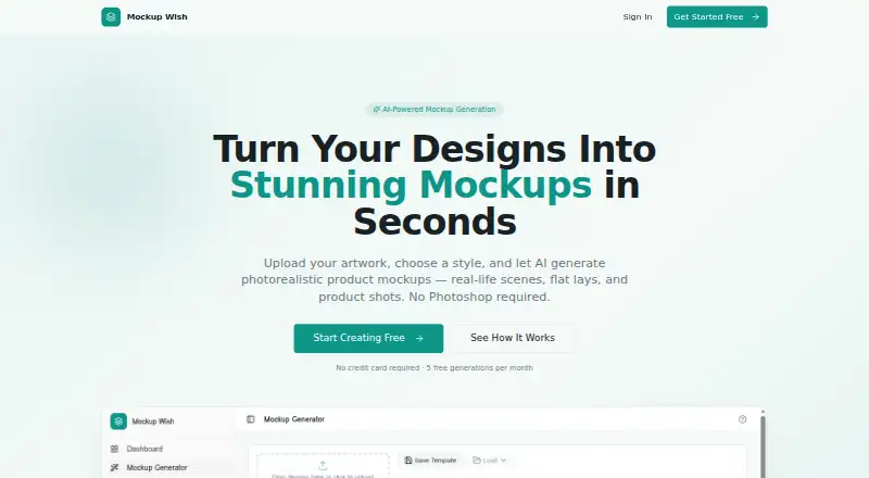 The Mockup Wish homepage