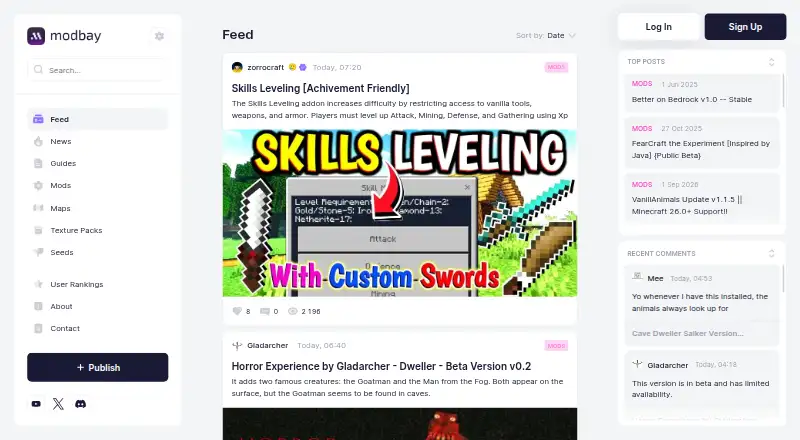 The ModBay homepage