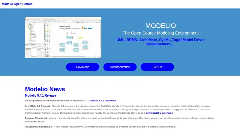 The Modelio homepage