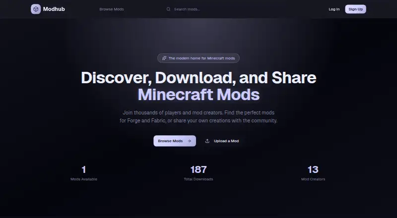 The Modhub homepage