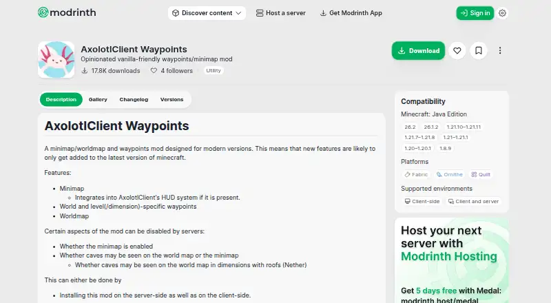 The AxolotlClient Waypoints homepage