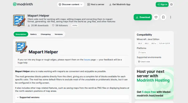 The Mapart Helper homepage