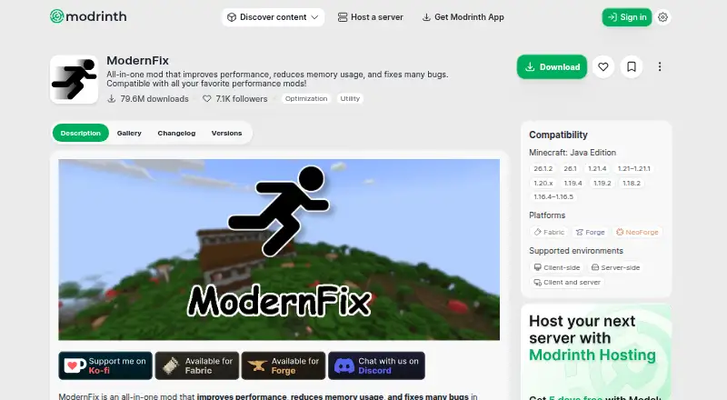 The ModernFix homepage