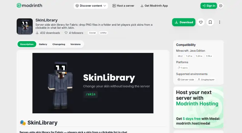 The SkinLibrary homepage