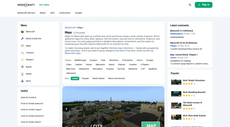 The Modscraft Maps homepage