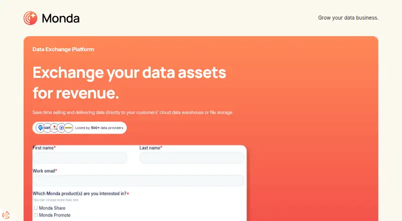 The Monda Data Exchange Platform homepage