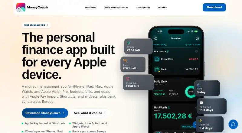 The MoneyCoach homepage