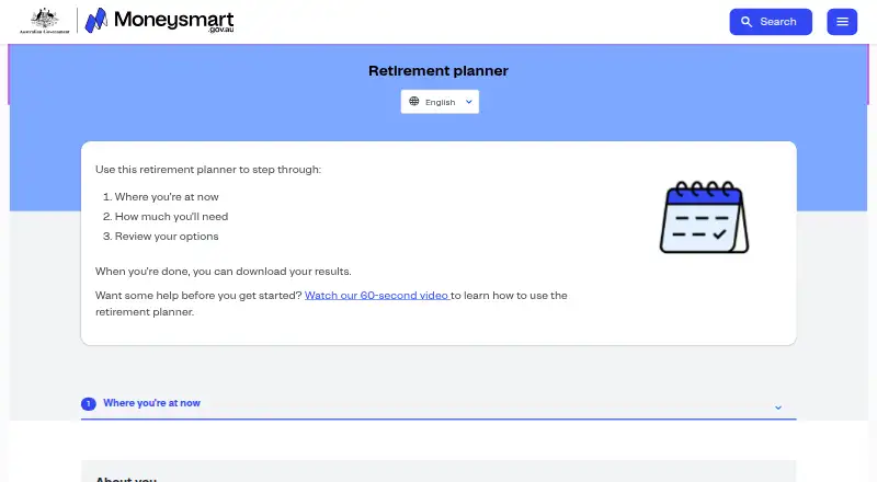 The Moneysmart Retirement Planner homepage