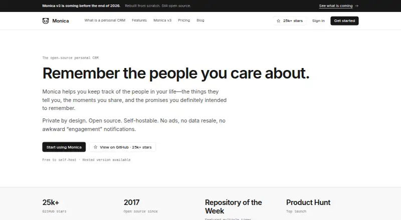 The Monica homepage