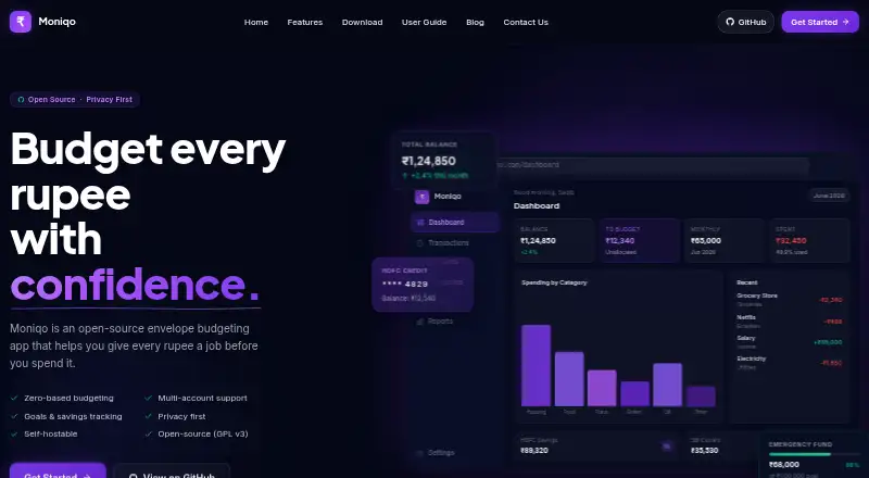 The Moniqo homepage