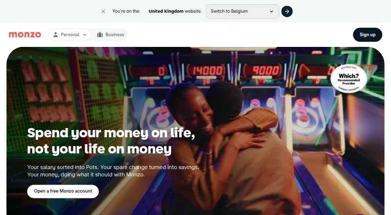 The Monzo homepage