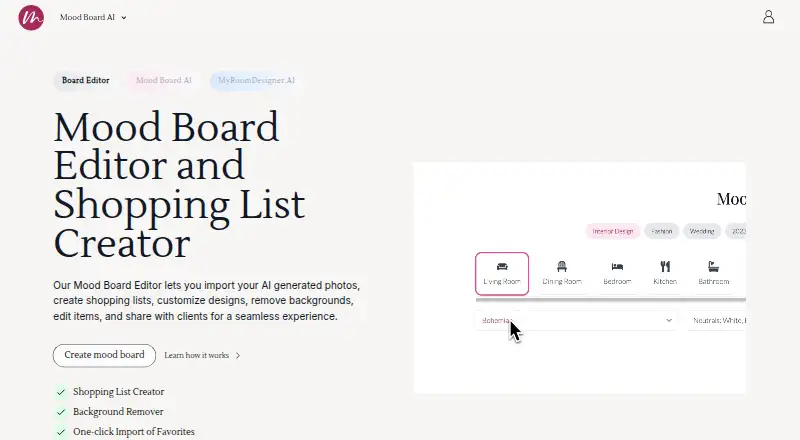 The MoodBoardly homepage