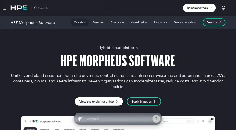 The HPE Morpheus Enterprise homepage