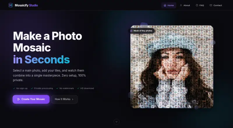 The Mosaicify Studio homepage