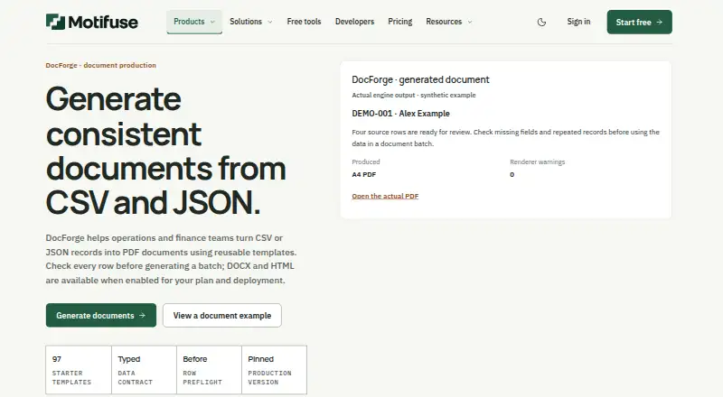 The Motifuse DocForge homepage
