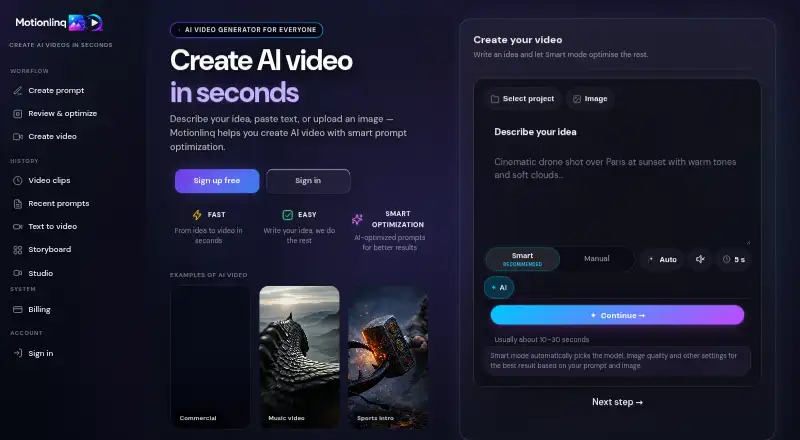 The Motionlinq homepage