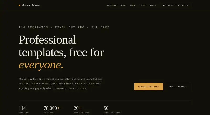 The Motion Master Templates homepage