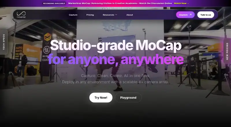 The Moverse Capture homepage