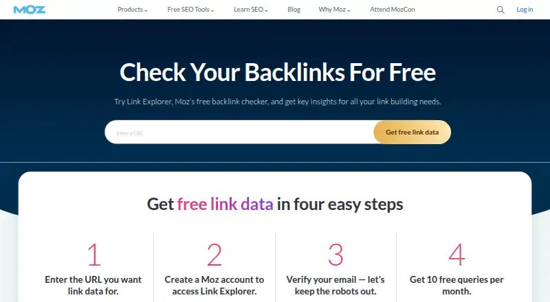 The Moz Link Explorer homepage