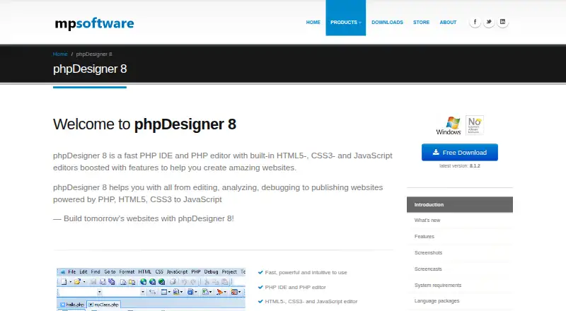 The phpDesigner homepage