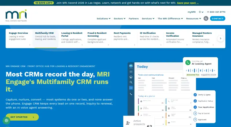 The MRI Engage CRM homepage