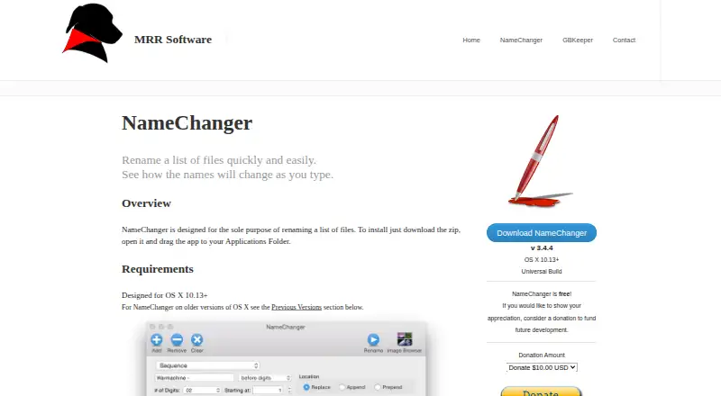 The NameChanger homepage