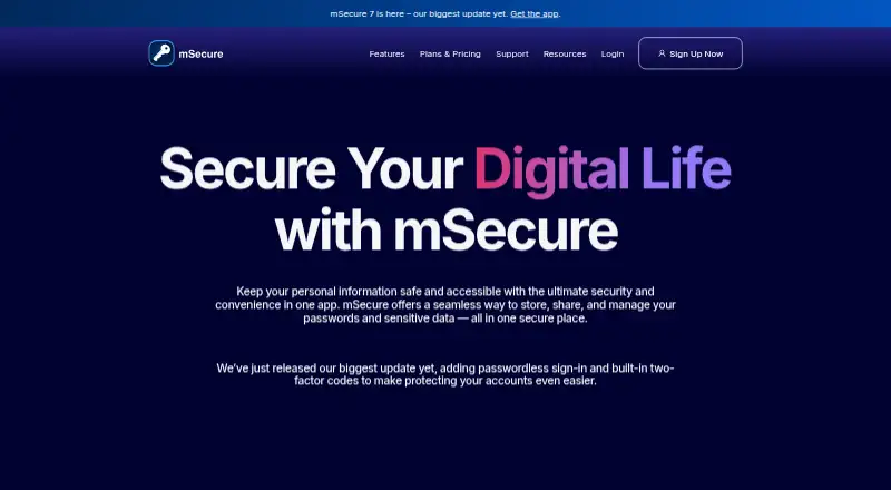 The mSecure homepage