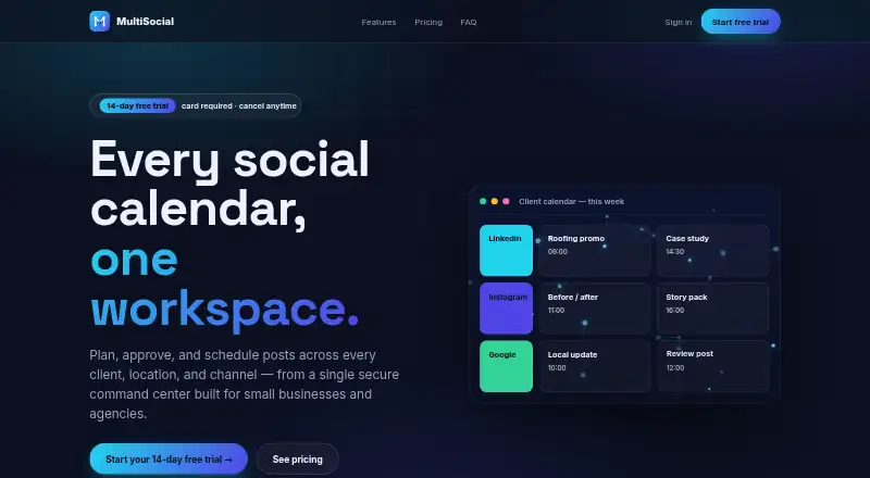 The MultiSocial homepage