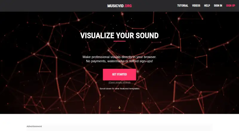 The MusicVid homepage
