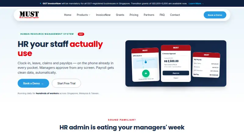 The MUST HRMS homepage