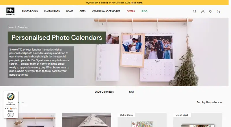 The MyFUJIFILM Photo Calendars homepage