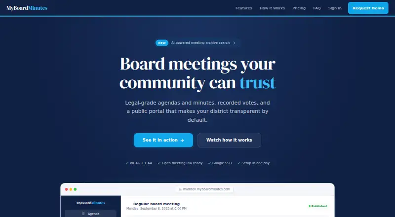 The MyBoardMinutes homepage
